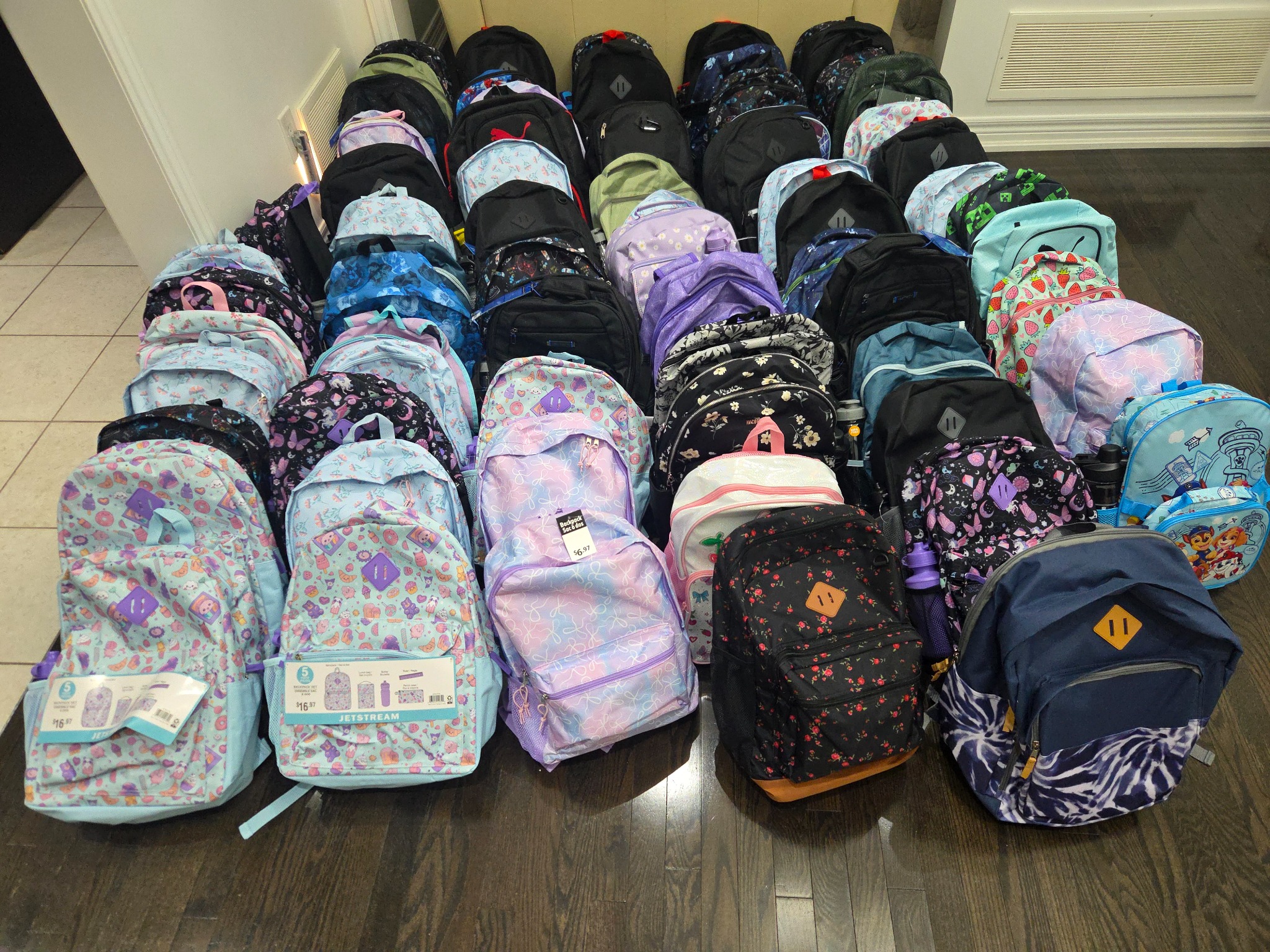 Collection of backpacks ready for students